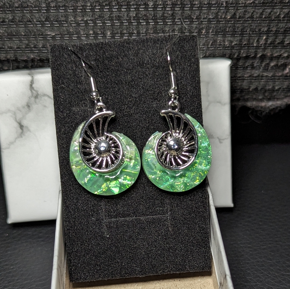Opal and Sterling Silver Dangle Earrings Seashell
